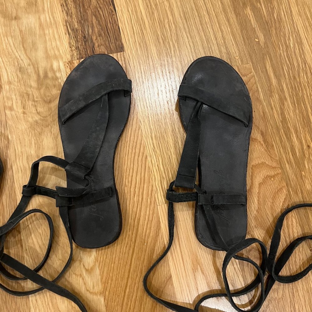 Black Tie Lace Up Sandals 6 - Picture 4 of 6